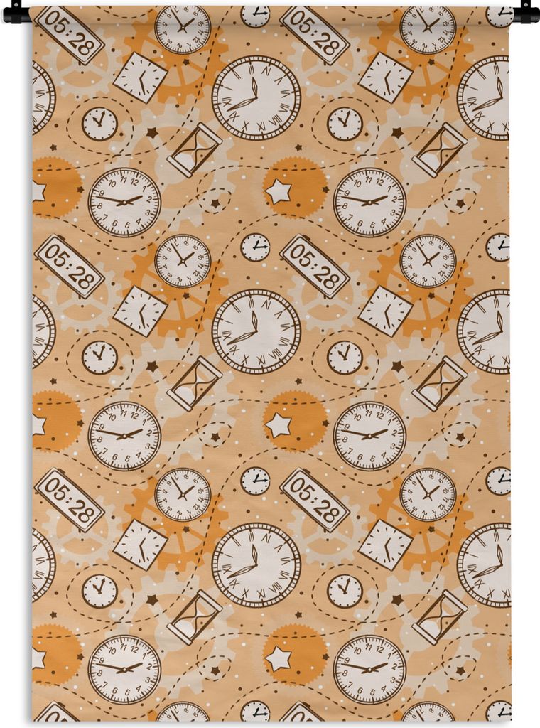MuchoWow Wandteppich Wandbehang Muster - Uhr - Sanduhr 120x180 cm Tapisserie Dekoration Wandtuch - Schlafzimmer - Dekorationen für das Haus