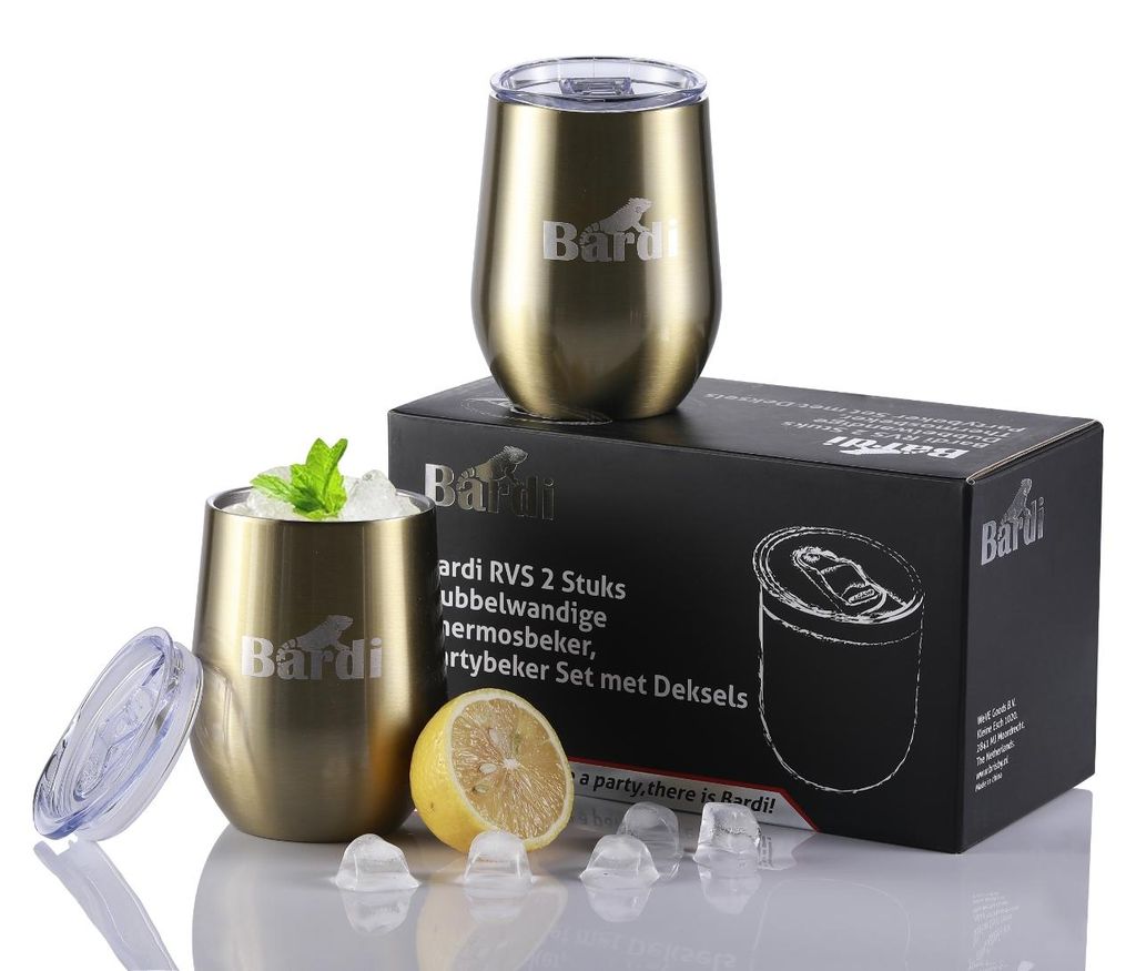 Bardi Edelstahl-Thermosbecher-Set, 2-teilig, doppelwandig, mit Deckel – GOLD