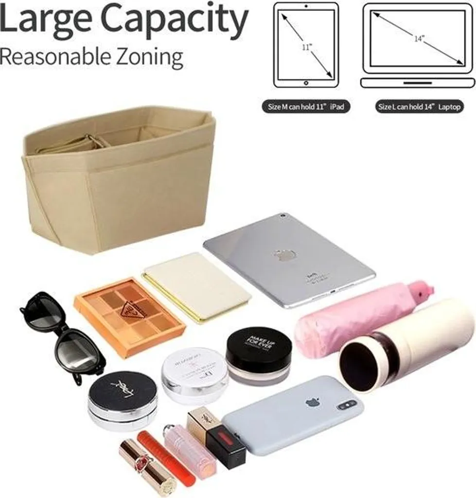 Organiseur pour sacs à main large en feutre 8 compartiments modulables