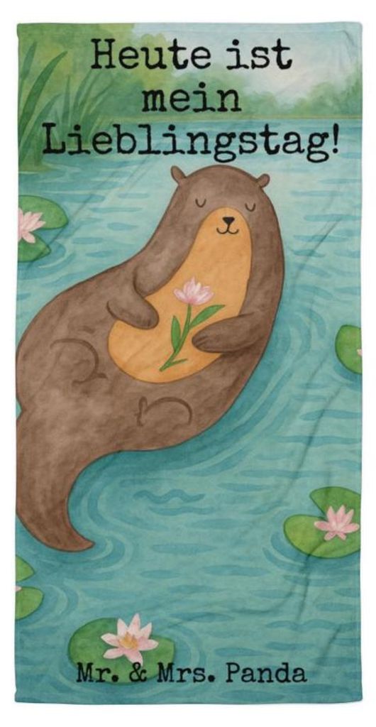 Mr. & Mrs. Panda Frotteehandtuch Otter Seerose Design - Weiß - Geschenk, Lieblingstag, Handtuch, Duschtuch, flauschiges, Strandtuch, Seeotter, Bad...