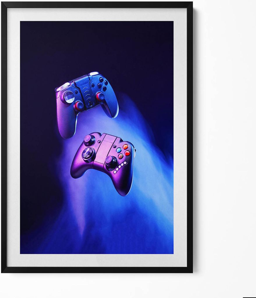 Gamer-Konsolen-Pads– Wandbild mit Rahmen – Gerahmtes Bild – Wanddekoration – 70x100 cm – Schwarz Rahmen