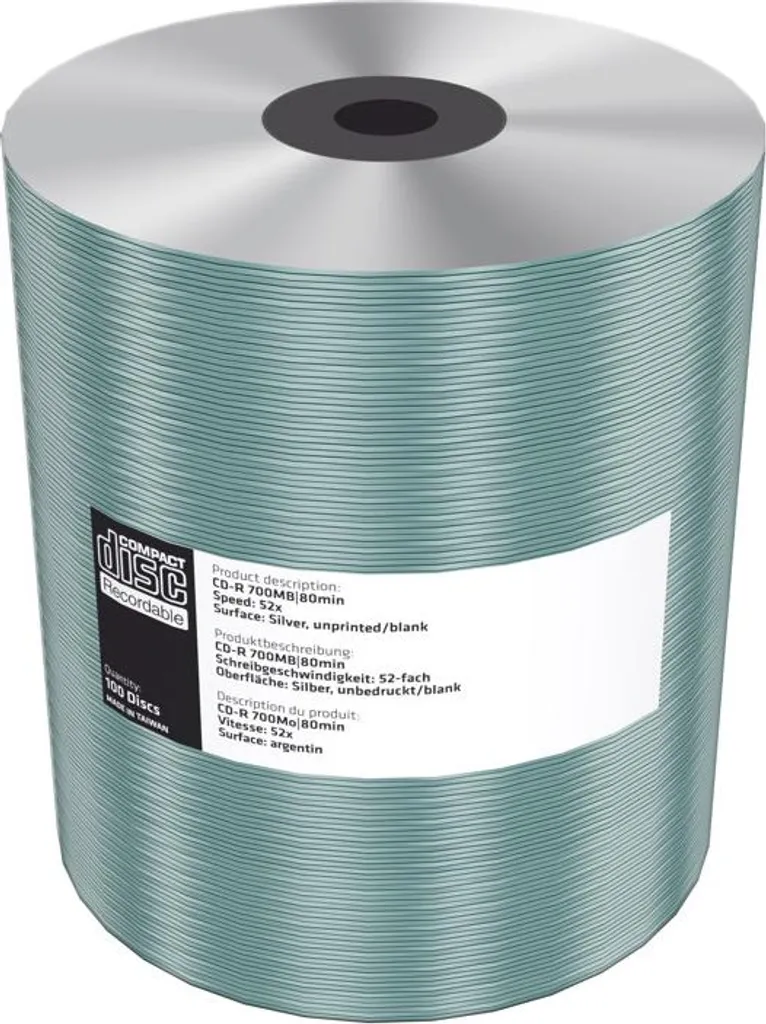 CD-R MediaRange 700MB imprimable argenté en pack de 100 disques
