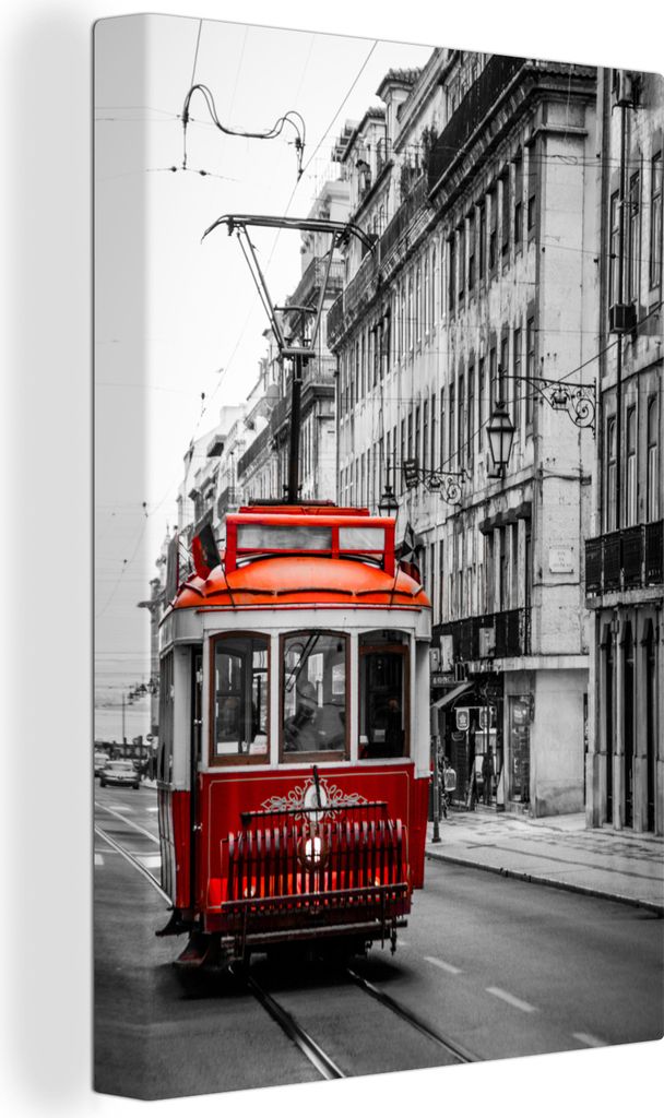 OneMillionCanvasses - Leinwandbilder - 90x140 cm, Schwarz-Weiß-Foto eines alten roten Zuges, Wandbilder Kunstdruck Wanddekoration - Foto auf Lei...