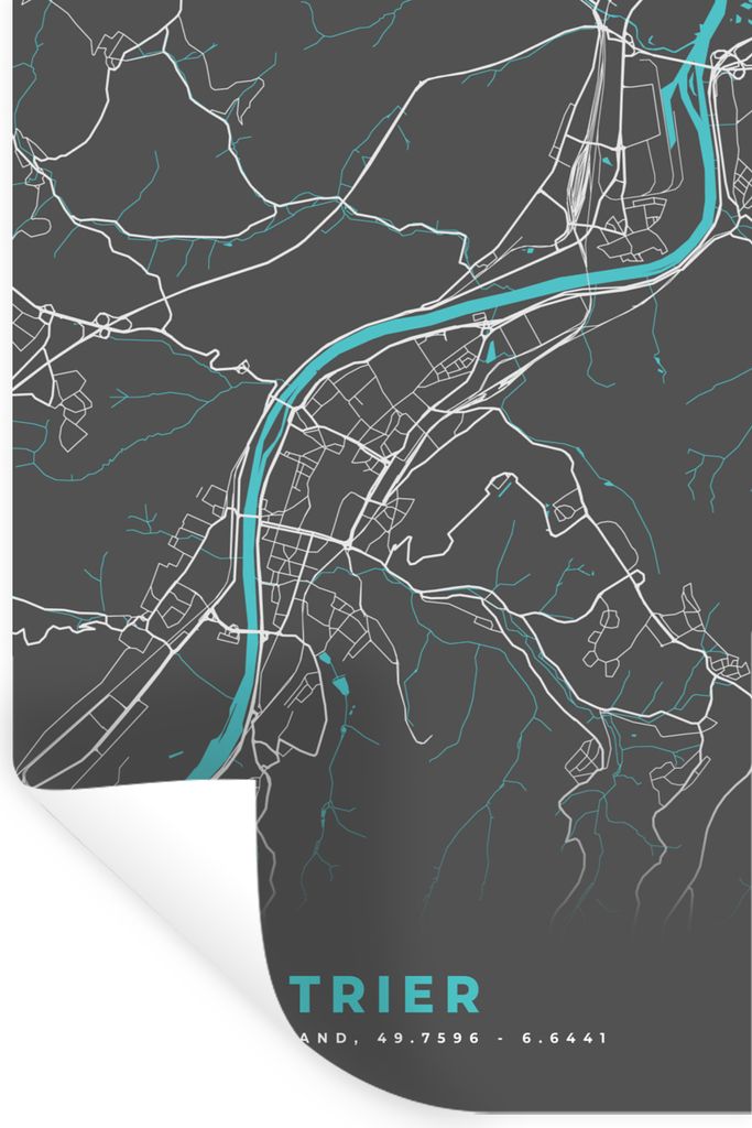 MuchoWow Wandtattoo Wandsticker Wandaufkleber Stadtplan - Deutschland - Blau - Trier - Karte 40x60 cm Selbstklebend und Repositionierbar - Wierde...