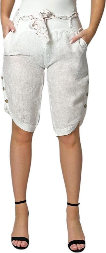 2081 Mississhop Damen Leinen Bermuda Shorts 100 % Leinen, kurz, bequem, luftige Freizethose weiss XL