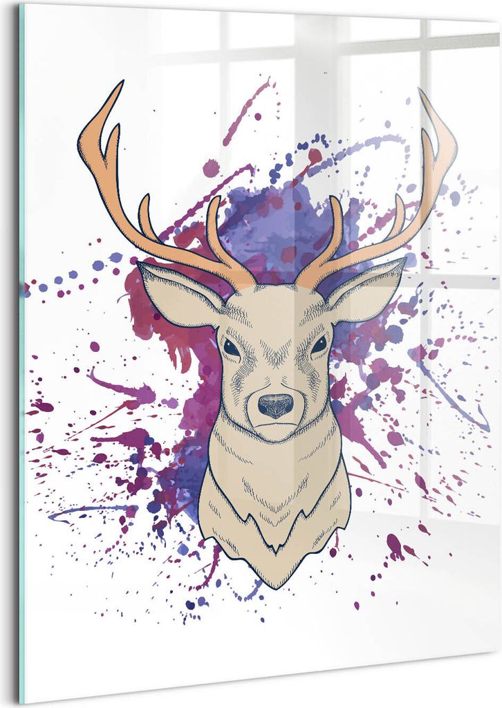 Designer Glasbild - Wandbild - Glas Bild - 60x80 cm - Hirsch-Vektorillustration