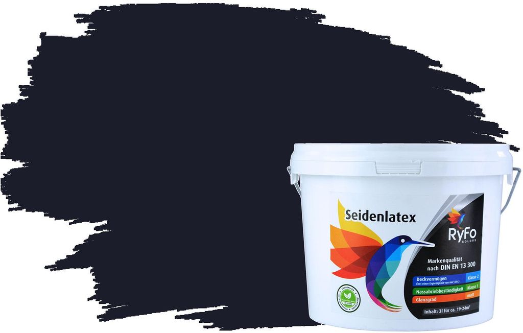 RyFo Colors Seidenlatex Trend Blautöne Schwarzblau 3l - bunte Innenfarbe, weitere Blau Farbtöne und Größen erhältlich