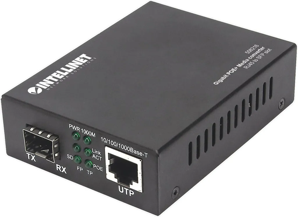 Convertitore Fibra Rame Gigabit PoE+ 120km Intellinet SFP 508216