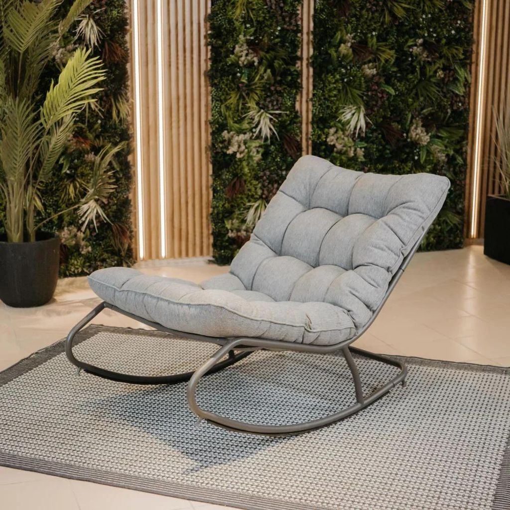 VIBE Gartenschaukelstuhl mit Kissen, Stahl, Schwarz-Grau, 115 cm