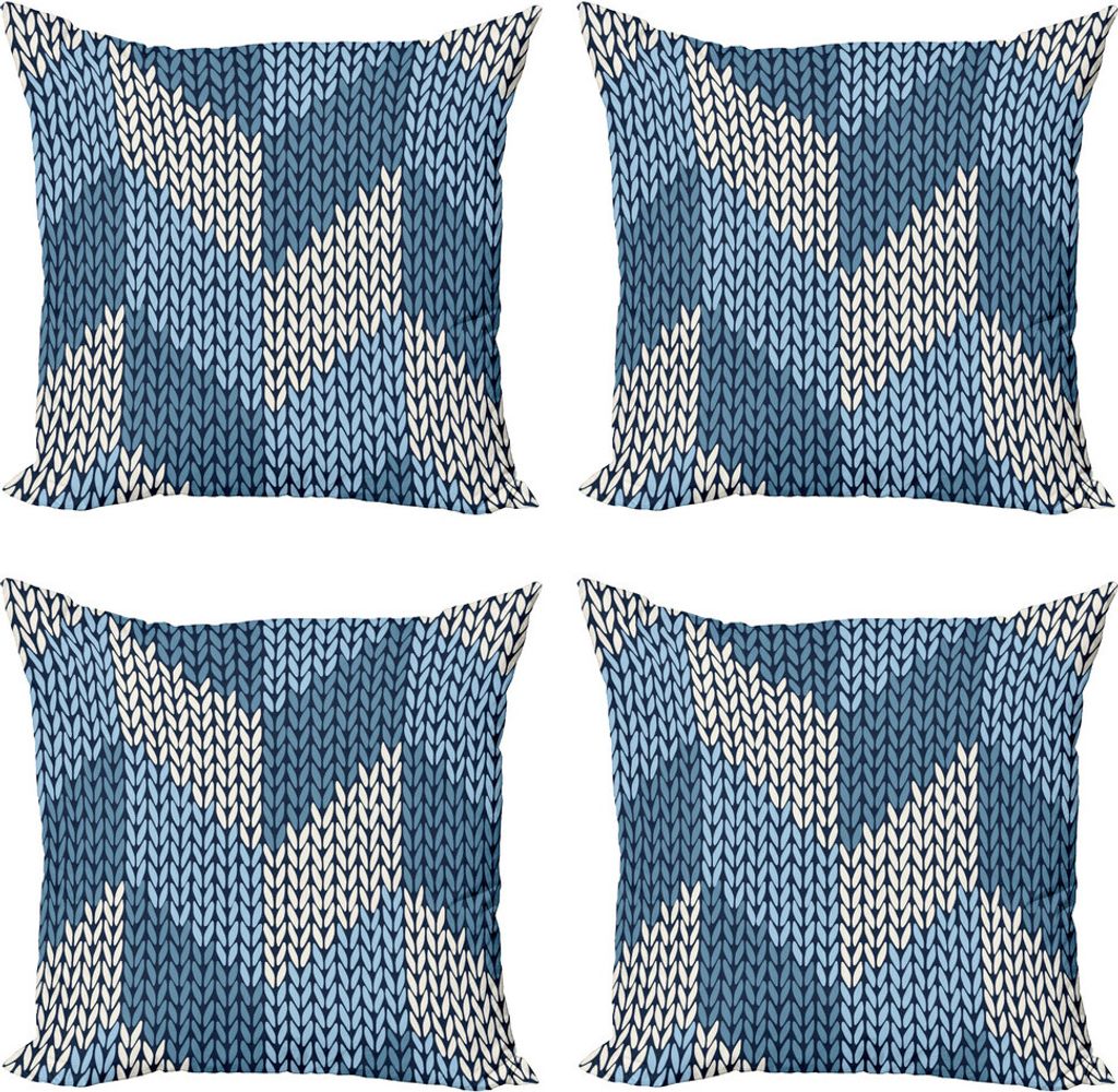 ABAKUHAUS Blau Kissenbezug Set (4 Stück), Nordic skandinavischen Retro, Moderner Doppelseitiger Digitaldruck, 45 cm x 45 cm, Blassblau Weiß