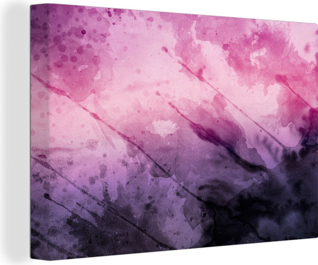 OneMillionCanvasses - Leinwandbilder - 150x100 cm, Aquarell - Lila - Schwarz, Wandbilder Kunstdruck Wanddekoration - Foto auf Leinwand - Gemälde...