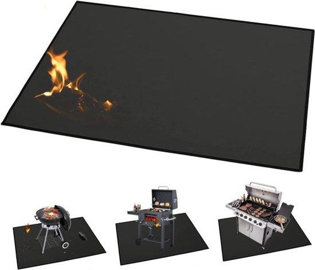 Famanu Grillmat für Outdoor-Grill - 150 x 102 cm - wasserabweisend - ölbeständig - feuerfeste Unterlage - doppelseitig - wiederverwendbar - schwarz