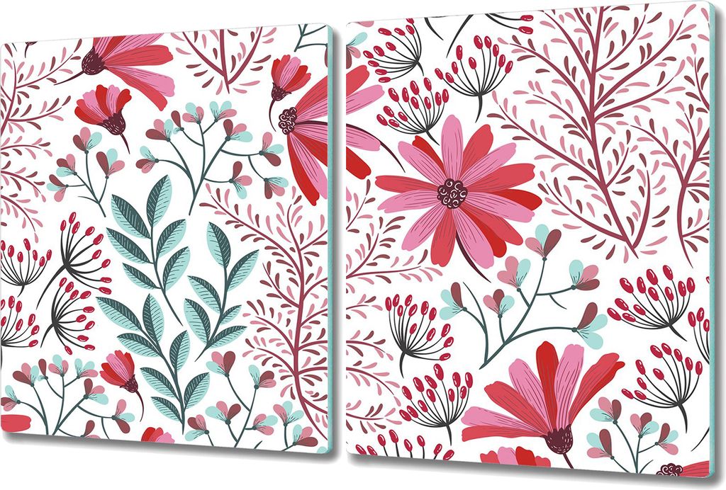 Herd-Abdeckplatte Glas Schneidebrett Ceranfeld-Abdeckung - 2x 40x52 cm - Vintage Mohnblume