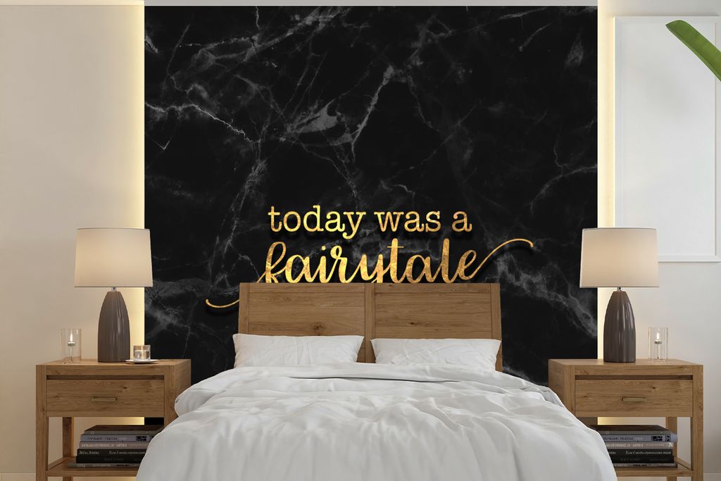 MuchoWow Fototapete für Wohnzimmer oder Schlafzimmer Wandtapete Vinyl Motivtapete Zitate - Sprichwörter - Gold - Marmor - 350x350 cm - Schlafzi...