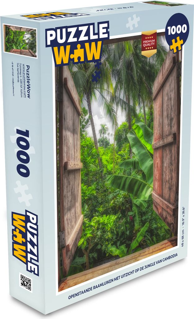 MuchoWow Puzzle 1000 Teile Offene Fensterläden mit Blick auf den Dschungel von Kambodscha - Spielzeug - Alt und Jung - Spiele - Puzzeln