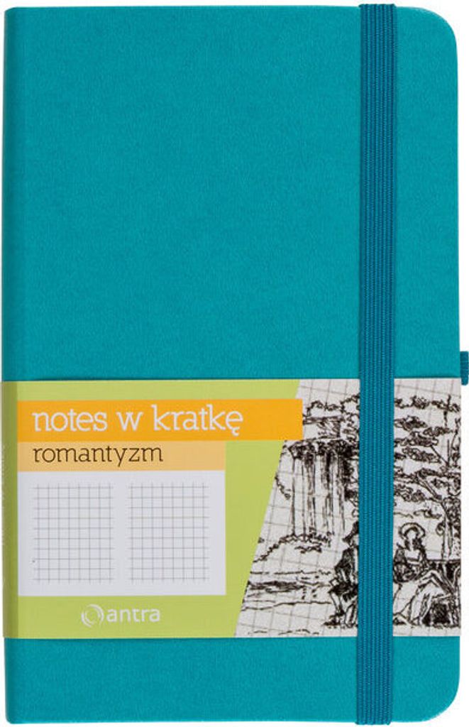 Notizbuch A6 Tasche mit Gummiband Romantik Türkis kariert - Antra, 160 Seiten, Hardcover, 9x14 cm, 2017