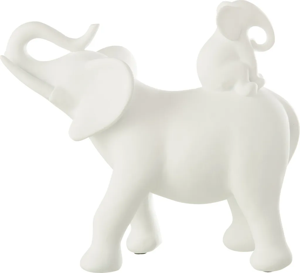 Figurine Éléphant Blanc J-Line : Déco Incassable et Facile à Nettoyer