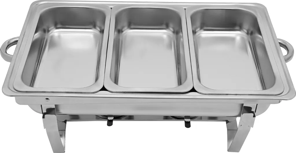 Chafing Dish Rectangulaire 9L Argenté - Réchaud de Buffet 3 Récipients - 6