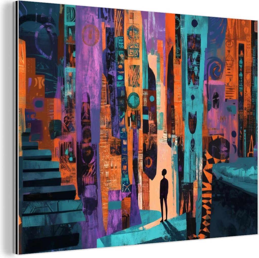 MuchoWow Wanddekoration Metall Metallbild Wandkunst 80x60 cm Abstrakt - Figuren - Farbenfroh MuchoWow Aluminium Gemälde - Alubild