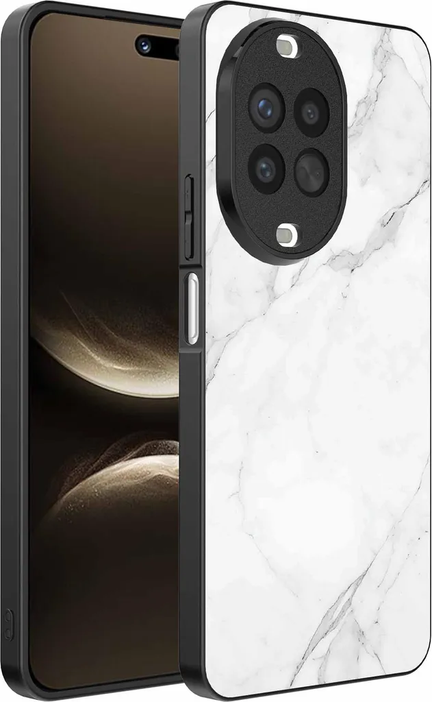 Custodia per Huawei Nova 14 Ultra con stampa marmo bianco - Custodia backcover in TPU con design marmo bianco - Nero - Smartphonica