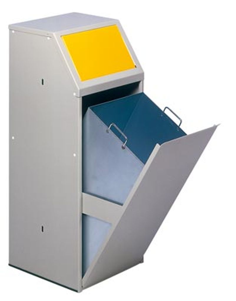 Wertstoffsammelgerät - stationär - 23 l - 500 x 400 x 400 mm (H x B x T) - Korpus kieselgrau - Einwurfklappe gelb - Abfallbehälter