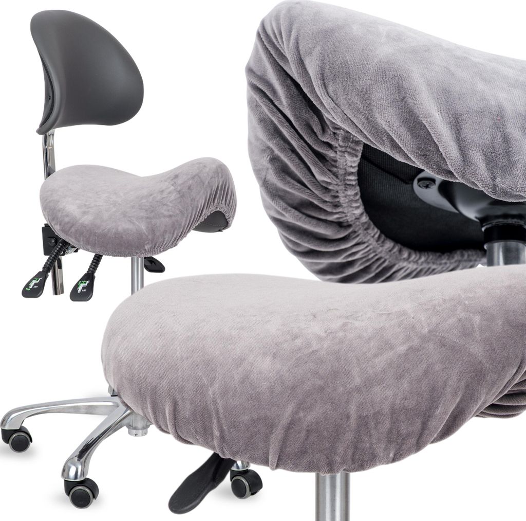 Habys Velours Bezug für Rollhocker Arbeitshocker | Ø 34-40 cm | Spannbezug mit Gummizug | Kosmetik Praxis Friseur | Grau