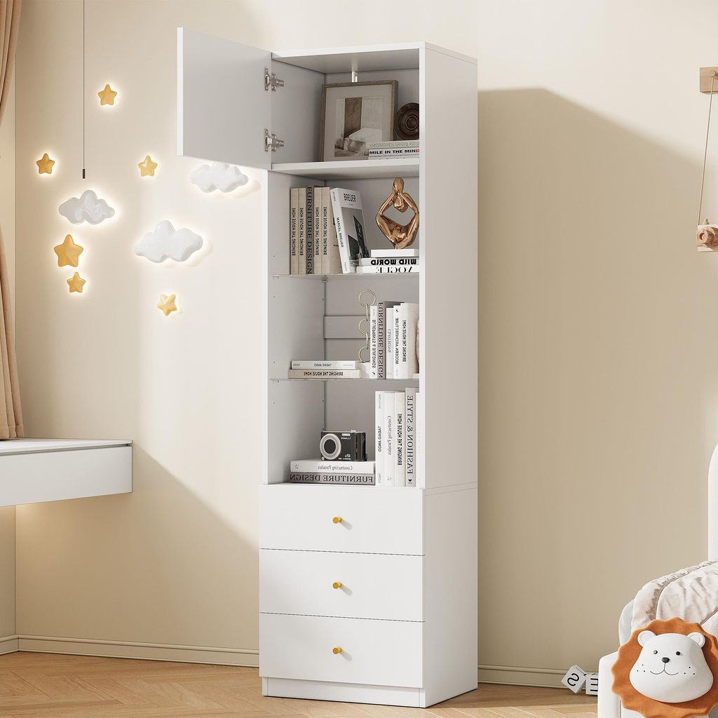 STILVORA Vitrine mit offenem Stauraum,Hochschrankmit offenem Stauraum, Aufbewahrungsschrank, Bücherregalmit Schubladen, höhenverstellbare Glasbö...