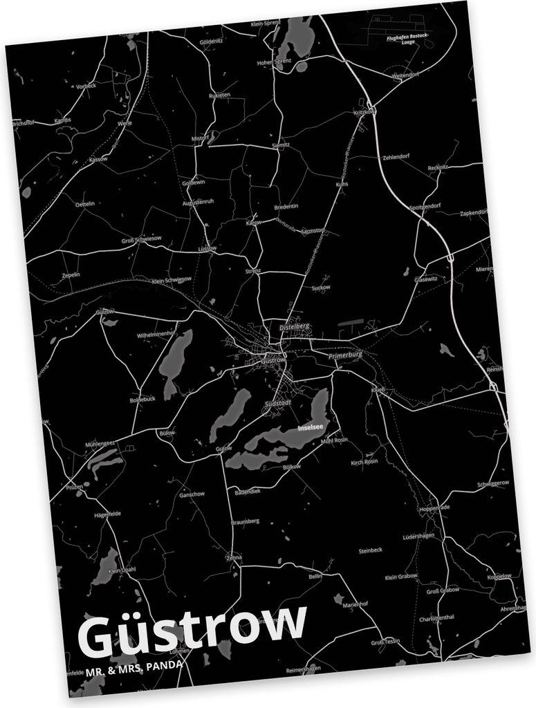 Mr. & Mrs. Panda Postkarte Güstrow - Geschenk, Fotokarte, Stadt Dorf Karte Landkarte Map Stadtplan, Ansichtskarten, Postkarten, Grußkarte, Ansich...