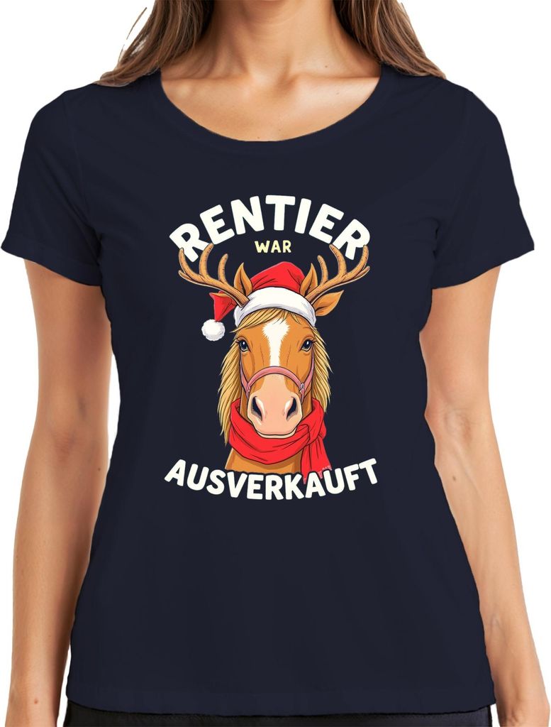 Rentier war t Pferd Weihnachtsmann lustig Geschenk Damen T-Shirt, Navy, 3XL