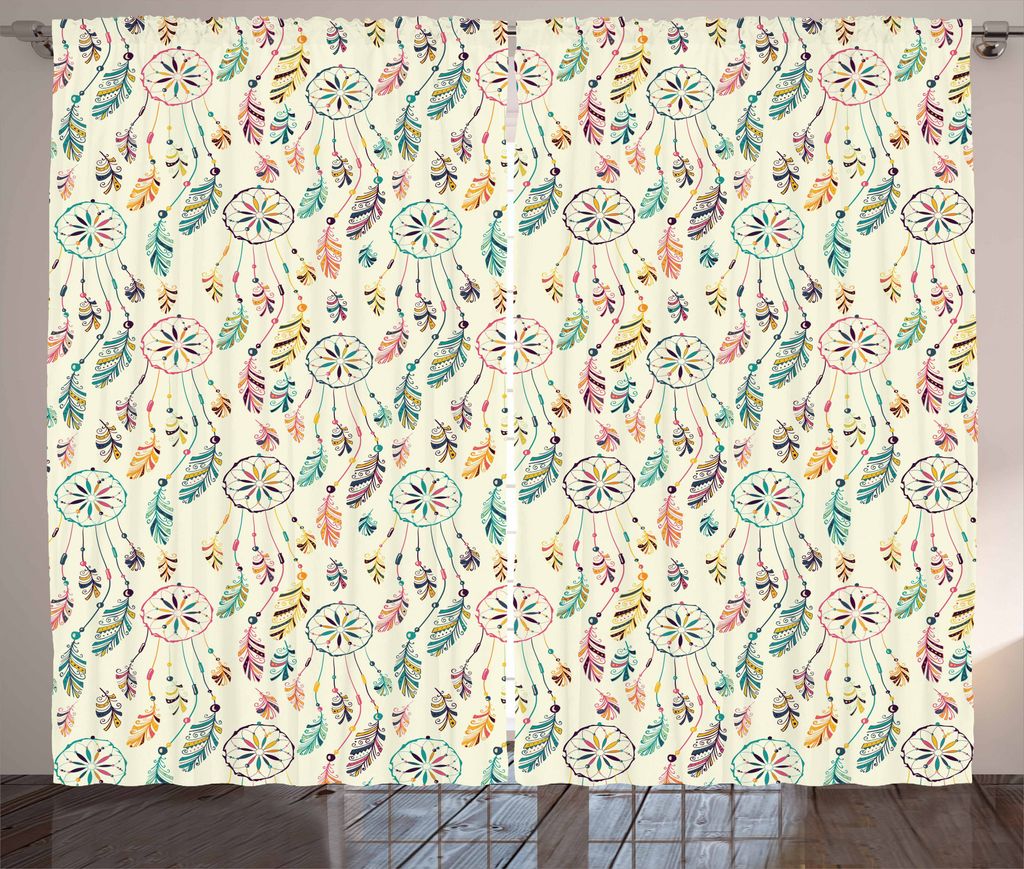 ABAKUHAUS Feder Rustikaler Gardine, Tribal Art Inspiration, Schlafzimmer Kräuselband Vorhang mit Schlaufen und Haken, 280 x 175 cm, Mehrfarbig