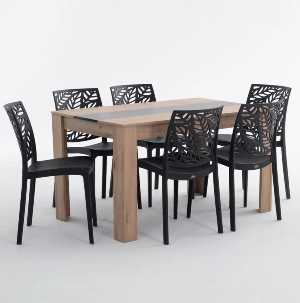 Table Robuste 135x80 cm Aspect Béton avec Bande Centrale Noire
