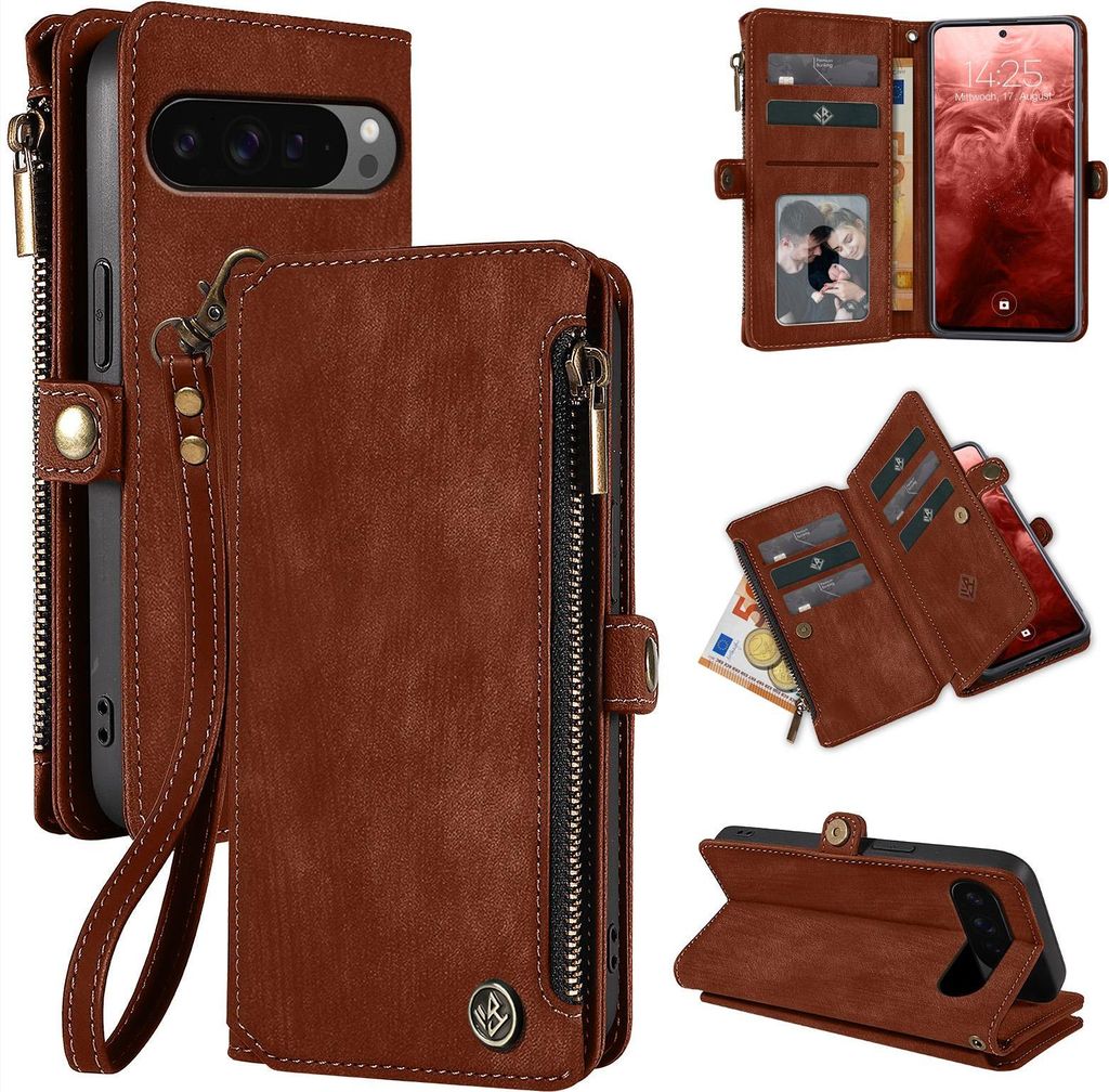 Handy Hülle für Google Pixel 10 / 10 Pro Geldbeutel Geldbörse RFID Schutz Klapphülle Cover Schutzhülle Wallet Farbe: Dunkelbraun