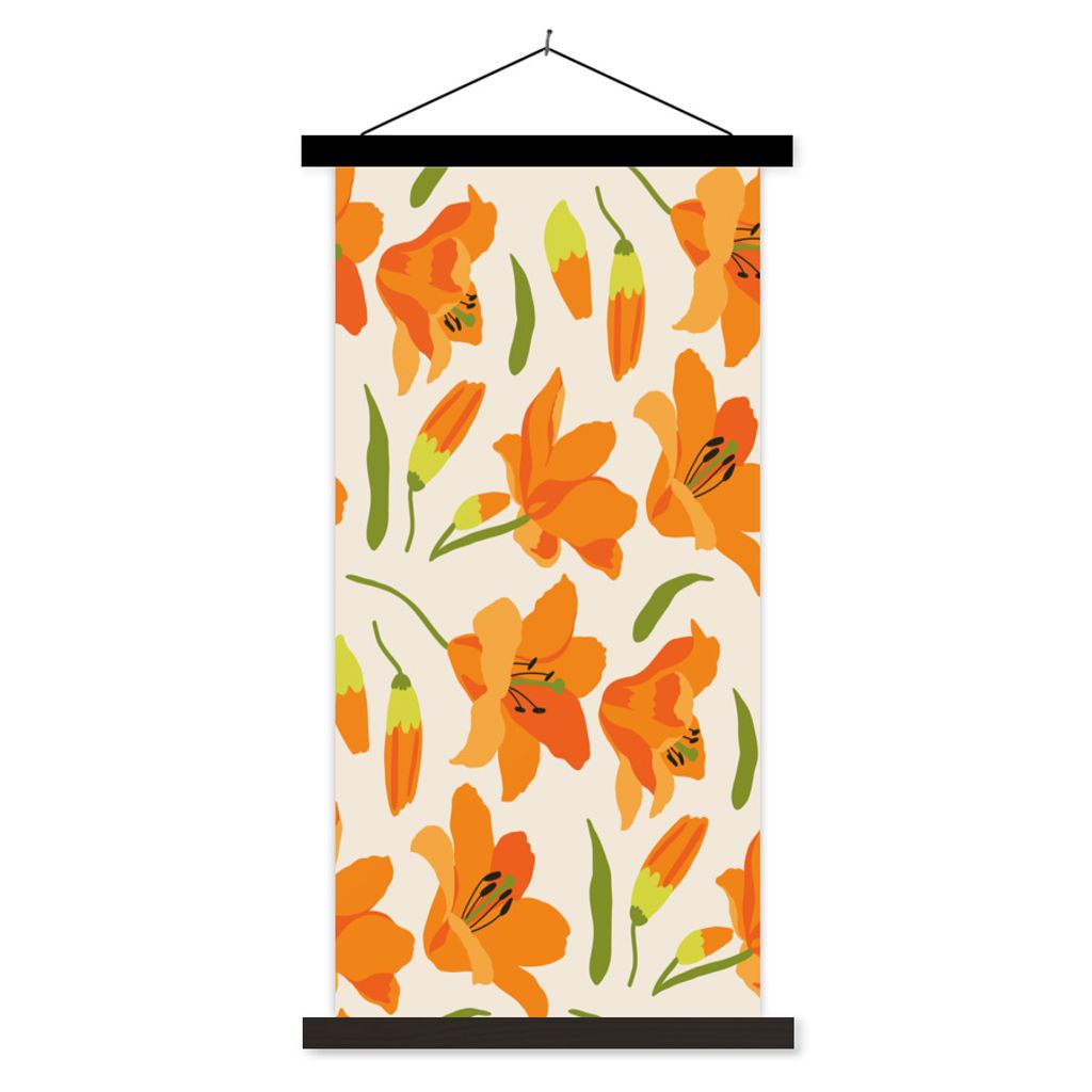 MuchoWow Textilposter Blumen - Lilie - Muster 60x120 cm mit schwarzem Rahmen - Magnete