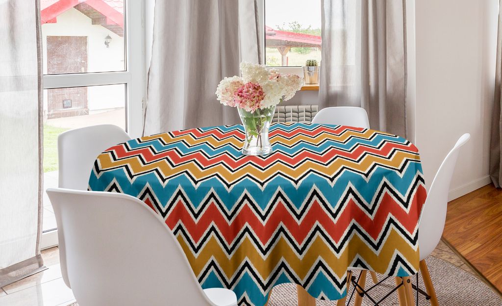 ABAKUHAUS Zigzags Runde Tischdecke, Tribal Wellig Chevron Shapes, Kreis Tischdecke Abdeckung für Esszimmer Küche Dekoration, 150 cm, Mehrfarbig