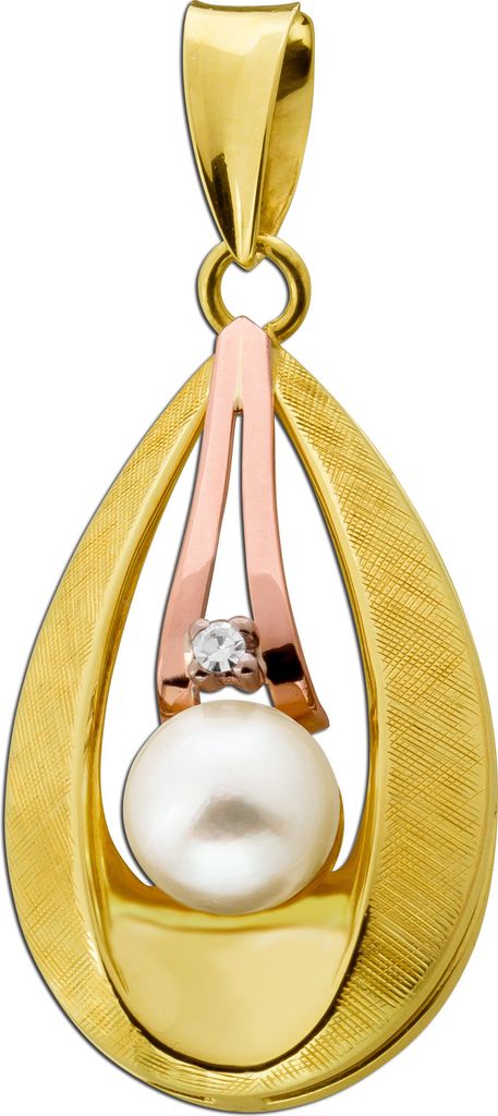 Perlen Anhänger Gold 585 14K Akoyaperle Diamant Antikschmuck