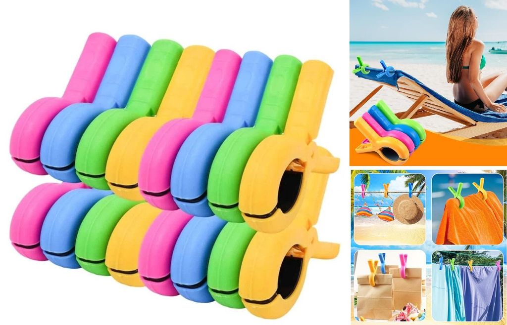 XL Strandtuch Clips 8–16 Stück Badetuch Wäscheklammern – Große Handtuchklammern aus Kunststoff für Strand & Pool -16 Stück