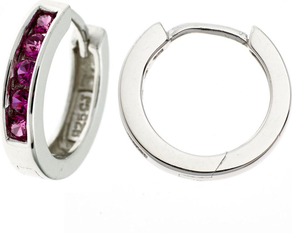Paar Creolen Creole Ohrringe 14,6mm 925 Silber 10 Zirkonia rot