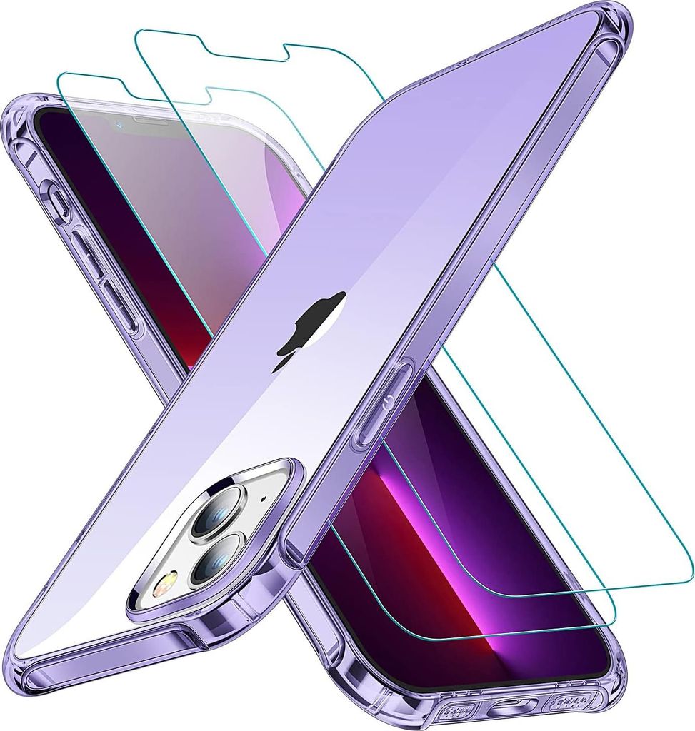 2X Glashülle Für Iphone 13 6.1 Transparent Lila
