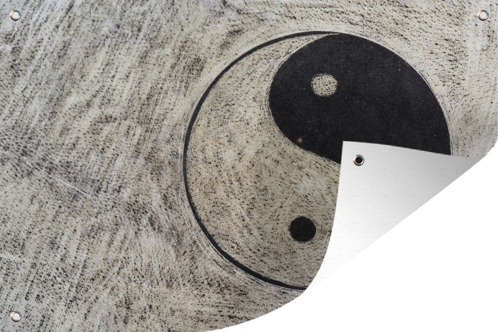 MuchoWow 120x80 cm Outdoor-Poster Gartendeko Sichtschutz Garten Poster für den Garten Symbol von Yin und Yang auf grauem Hintergrund