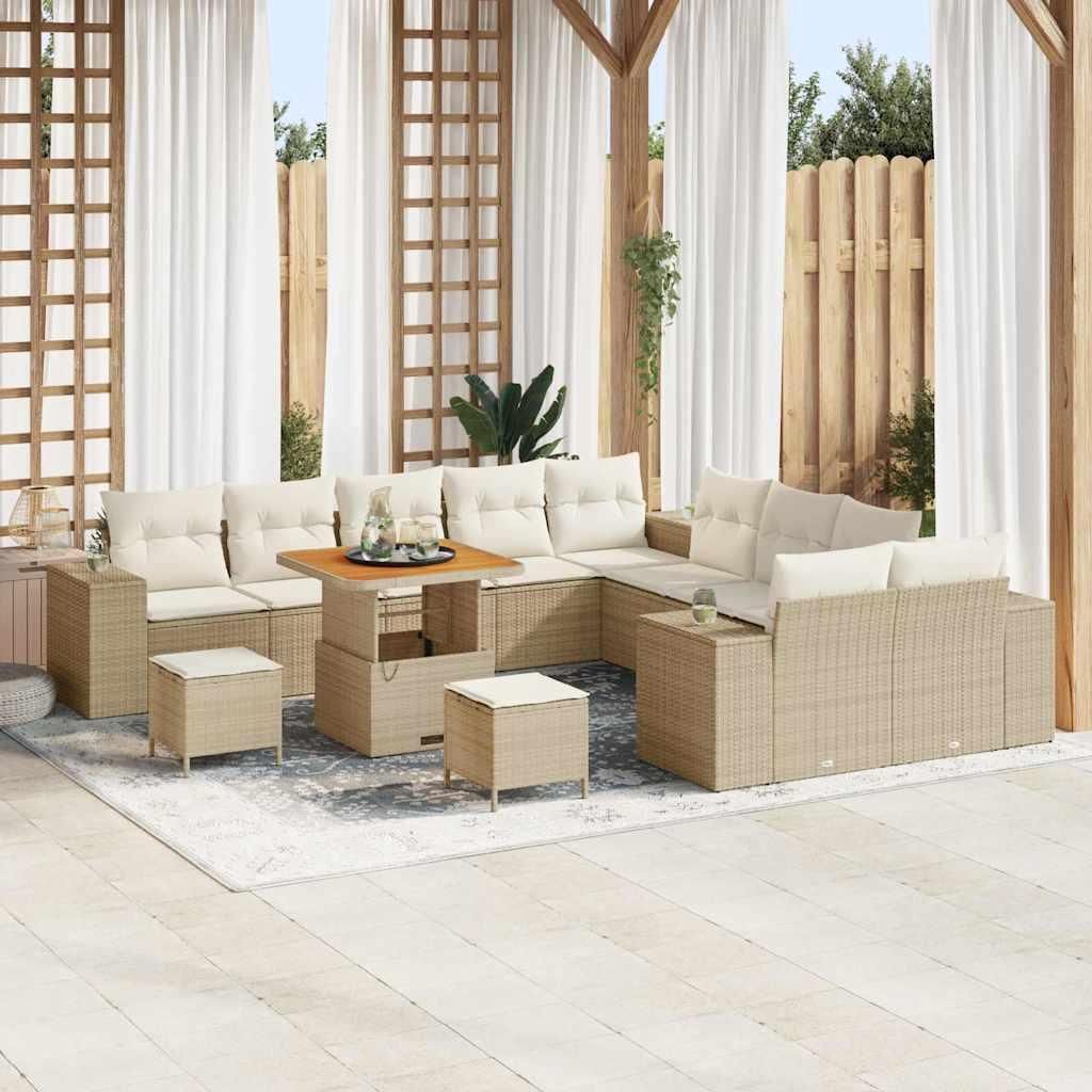 Maison Exclusive - Gartensofa-set mit Kissen 13 pcs Beige Poly-Rattan
