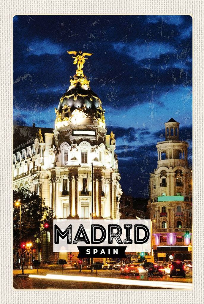 vianmo Holzschild 18x12 cm Madrid Spain Retro Nacht Poster Bildmotiv Reisemotiv Abenteuer Reisen