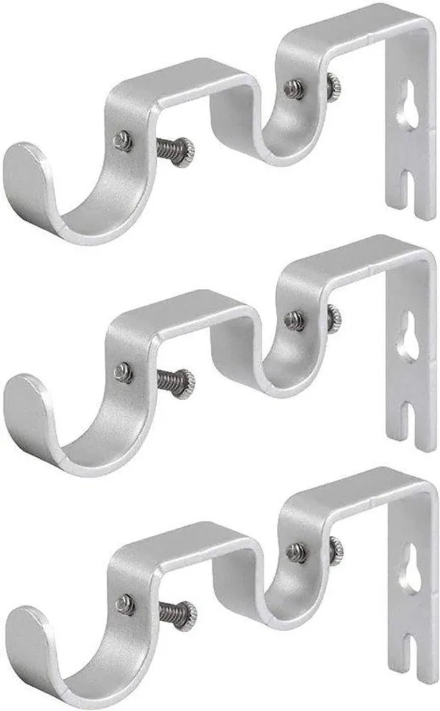 Supports doubles pour tringle à rideaux argentés - Lot de 3 pièces robustes