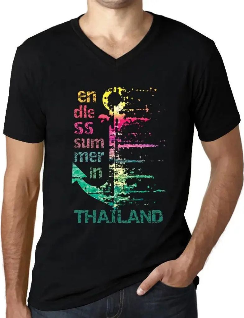 Herren Grafik T-Shirt V-Ausschnitt Endloser Sommer in Thailand – Endless Summer In Thailand – Öko-Verantwortlich Vintage Jahrgang Kurzarm Lustige