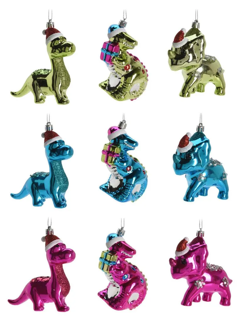 Lot 27 Décorations Noël Dinosaure - Pendentifs Métalliques Argentés