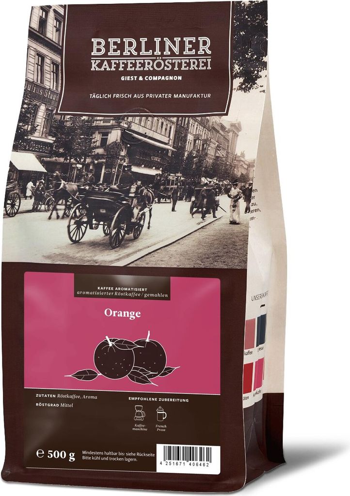 Berliner Kaffeerösterei - aromatisierter Kaffee Orange (500g / Kaffeemaschine)