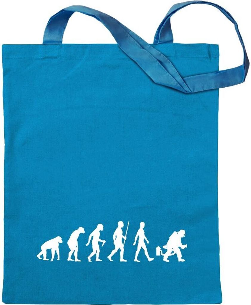 Kiwistar - Baumwolltasche - hellblau - Evolution Feuerwehrmann - Tragetasche Stoffbeutel Umhängetasche langer Henkel