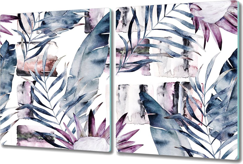Glas Schneidebrett Herdabdeckplatten Schneideplatten - 2x 40x52 cm - Blumen Aquarell