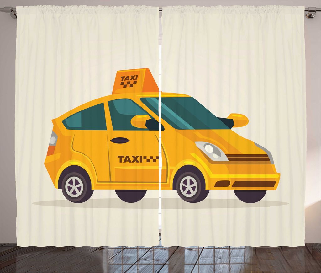 ABAKUHAUS New York Taxi Rustikaler Vorhang, Kleine Moderne Cab Kunst, Wohnzimmer Universalband Gardinen mit Schlaufen und Haken, 280 x 225 cm, Eisc...