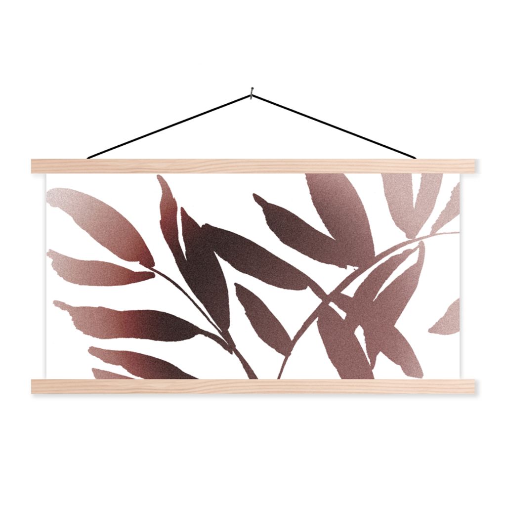 MuchoWow Textilposter Blättern - Design - Abstrakt 120x60 cm mit holzfarbenen Rahmen - Klemmleiste