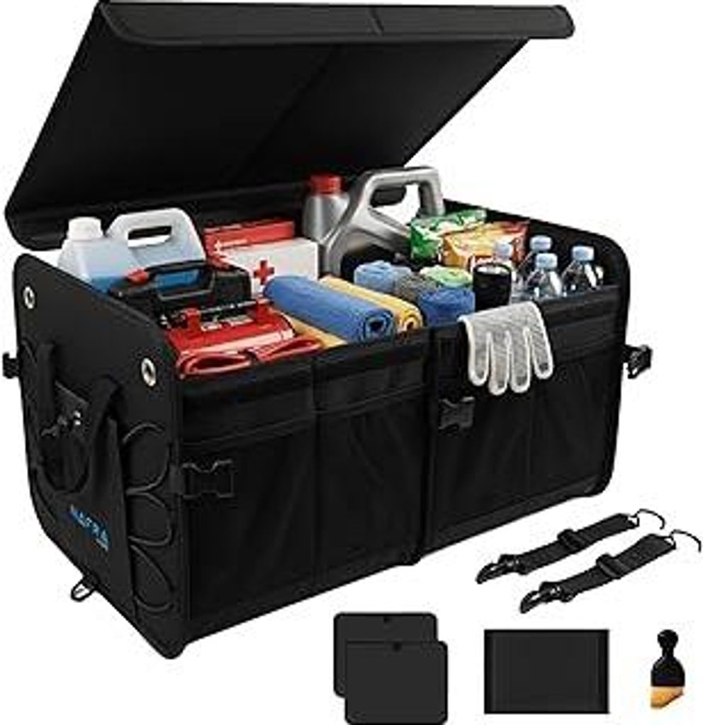 Kofferraumtasche Auto – Aufbewahrungsbox Groß 65L Mit Deckel Und Rutschfester Basis, Feste Struktur – Kofferraum Tasche Schwarz Oxford Gewebe ...